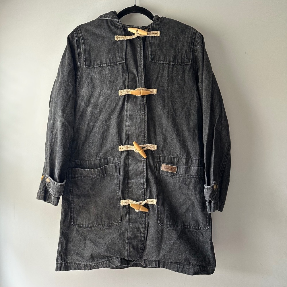 Denim & Co. Charcoal Gray Denim Duffle Coat Hooded Lined Toggle Closure‎